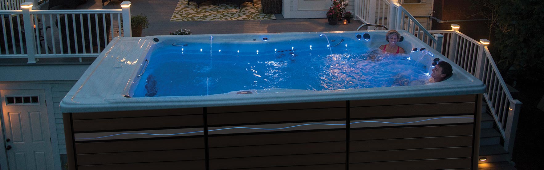 the Wavelight package on an h2x swim spa will light up your backyard for great mood lighting